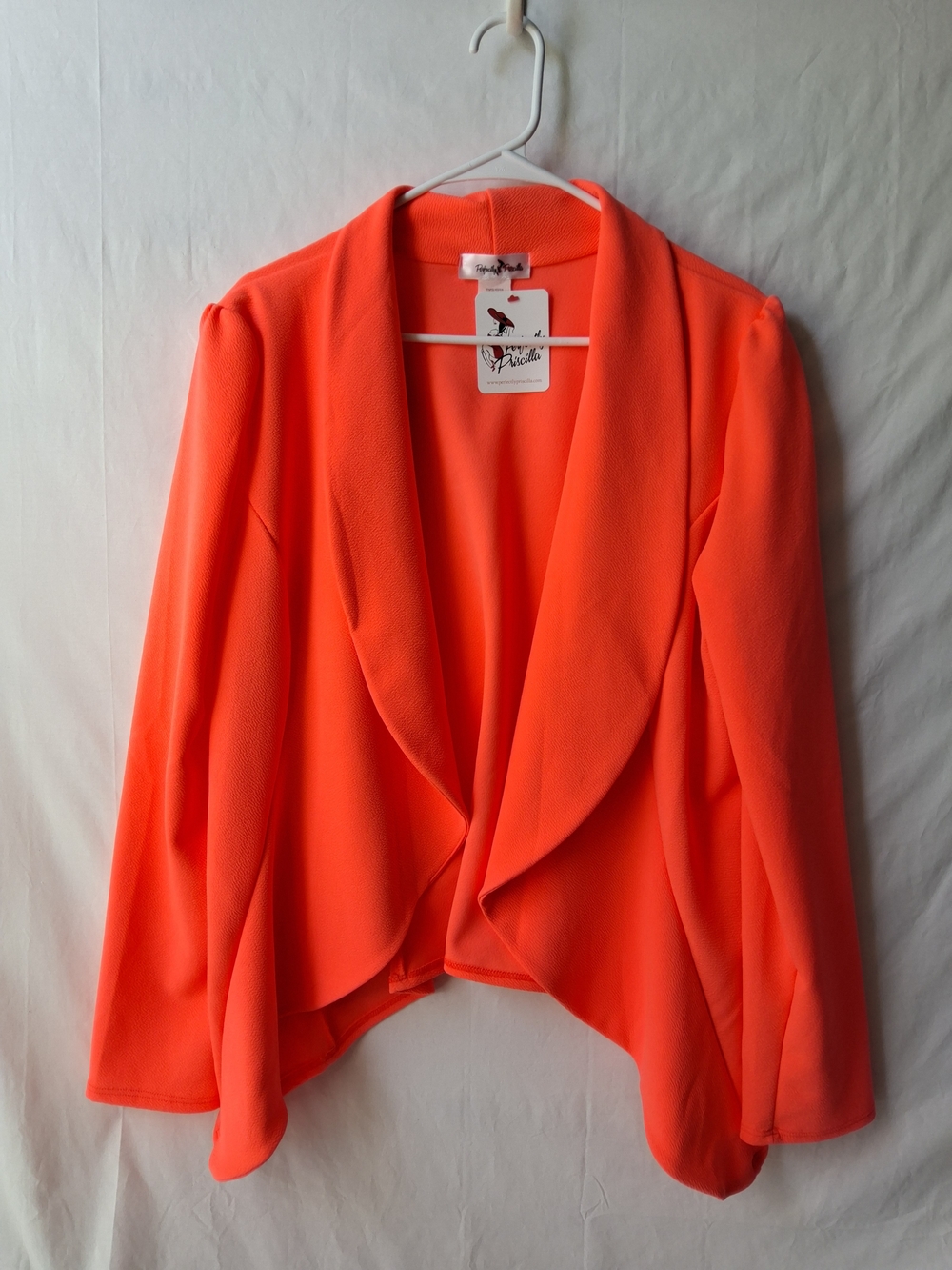 Open-Front Draped Blazer Jacket in Vibrant Orange - Picture 1 of 3